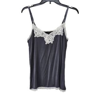 Tahari Sleeveless Tank Top Crochet Trim Spagetti Strap Vine Gray Womens Size M